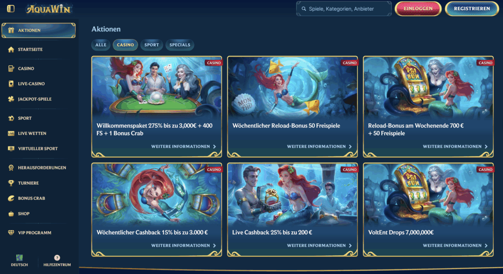 AquaWin Casino Bonuswelt – Exklusive Aktionen & Belohnungen