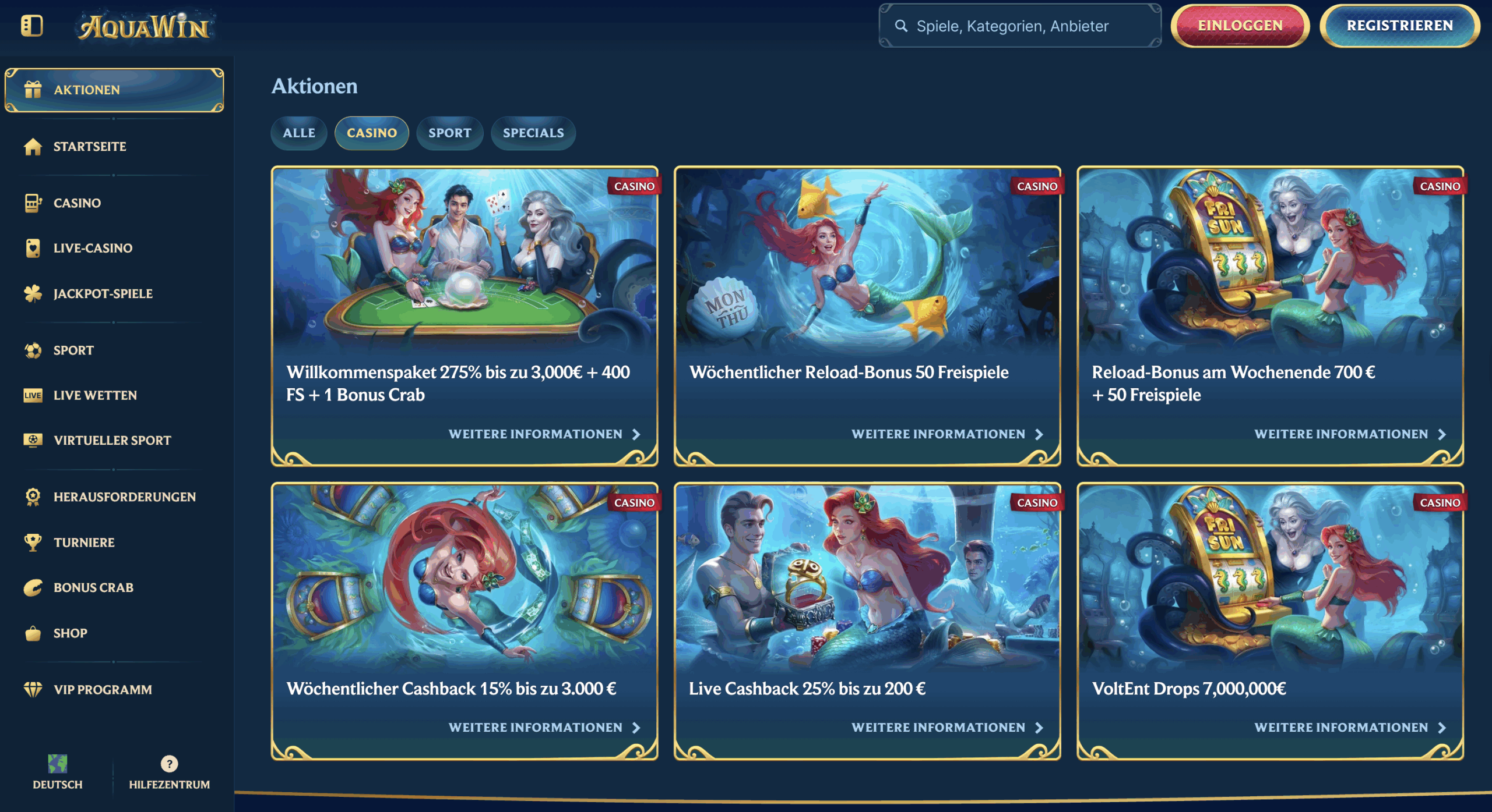 AquaWin Casino Bonuswelt – Exklusive Aktionen & Belohnungen
